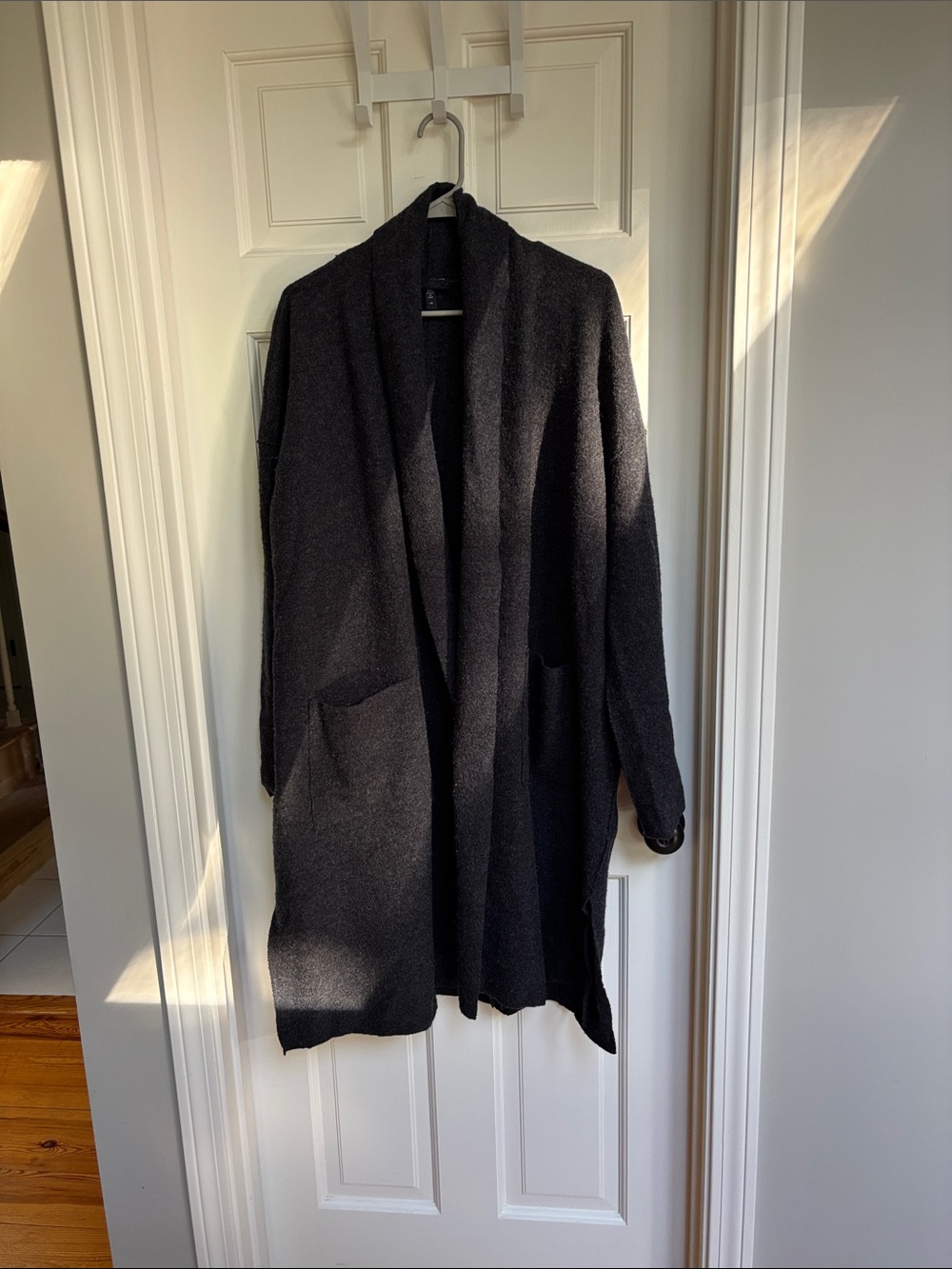 Eileen Fisher Black  Open-Front wool Coatigan